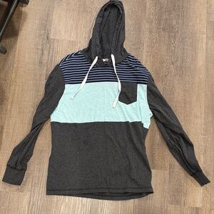 Men's Gray and Blue Hooded Shirt